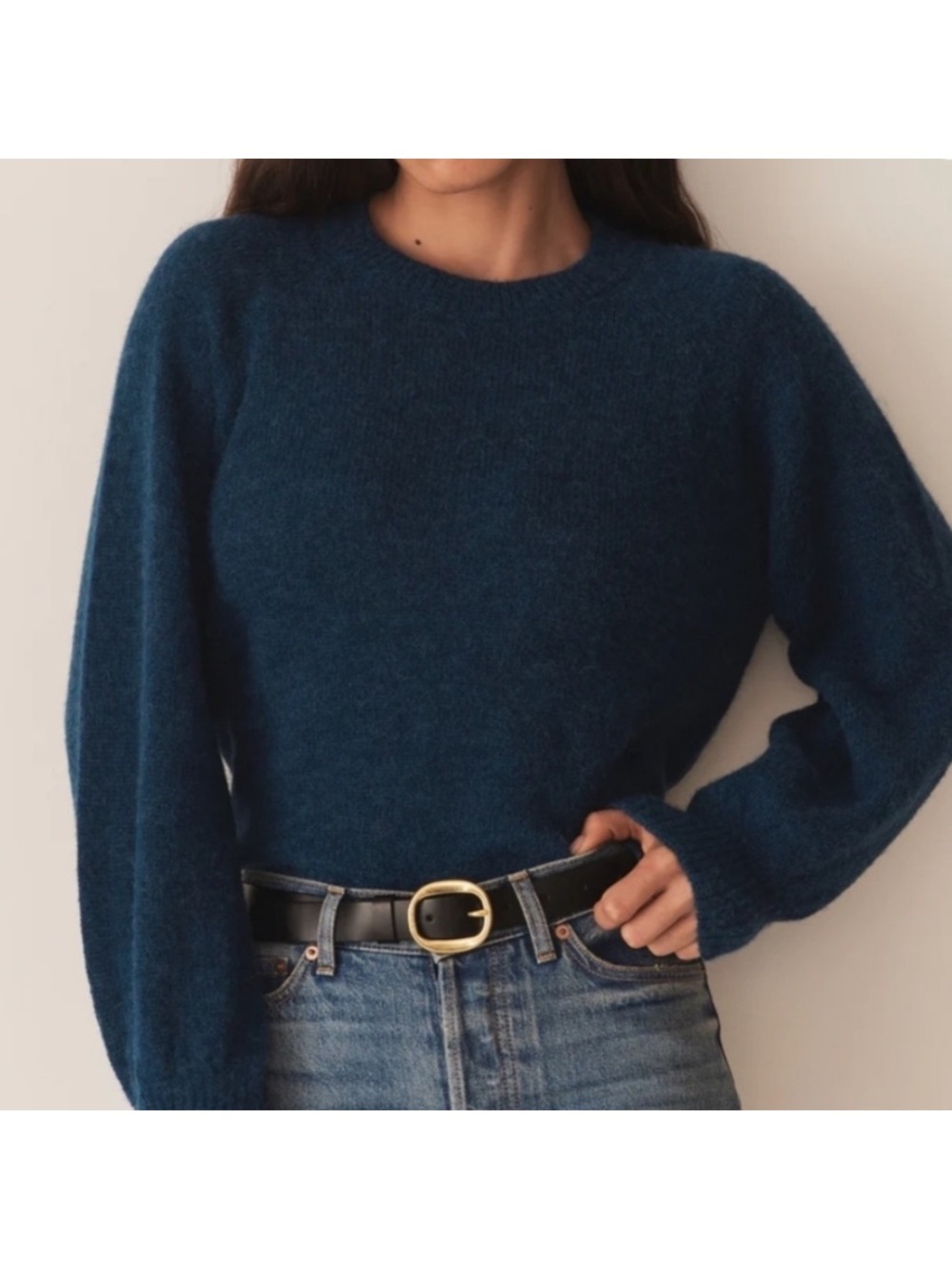 Doen Marsena Wool Alpaca Raglan Crewneck Knit Sweater Top Deep Sapphire Blue - Picture 2 of 12